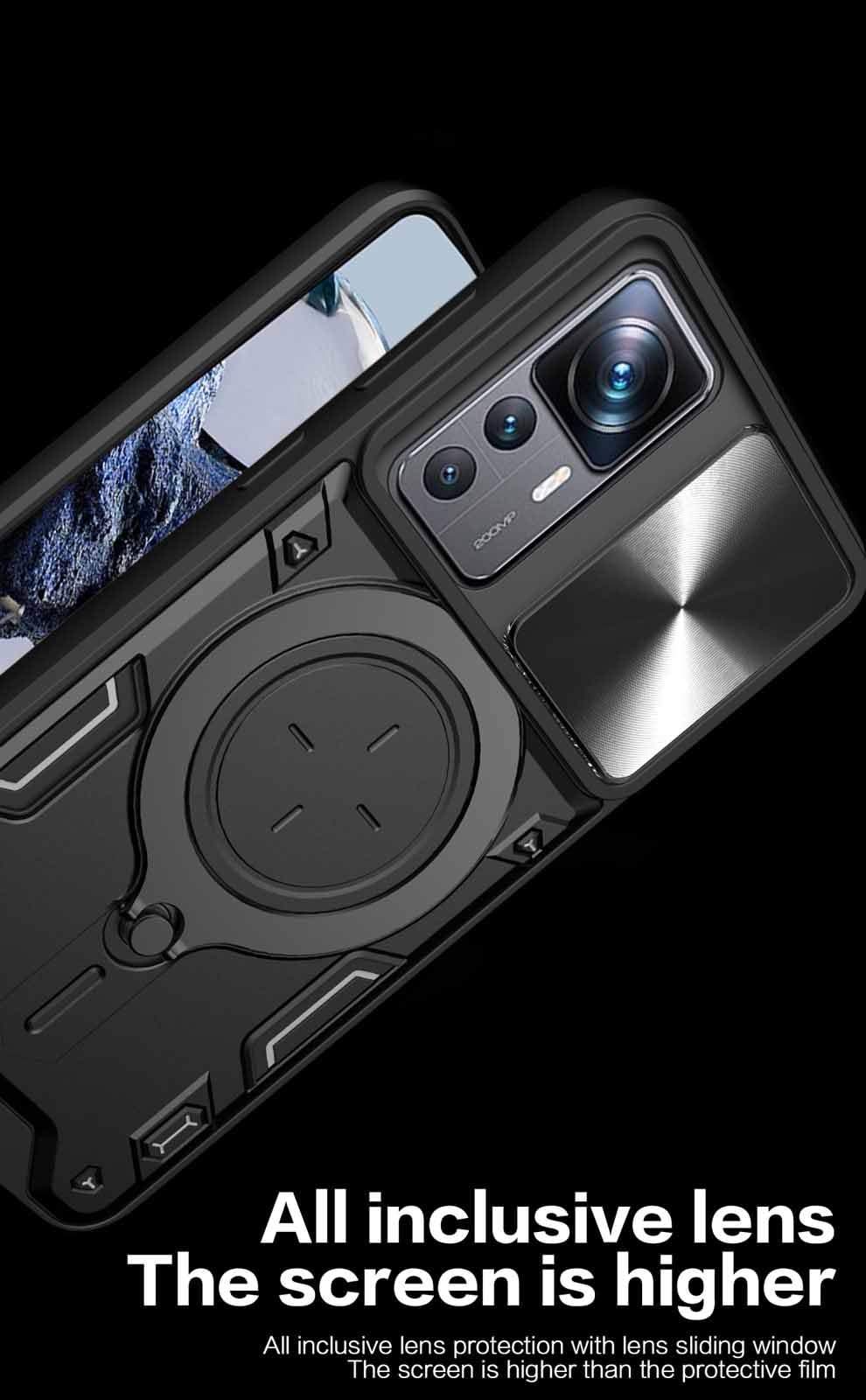 HAOYE Cover per Xiaomi Redmi Note 12S 4G (6.43) con Porta Anelli Invisibile, Custodia con Copertura della Fotocamera Scorrevole, PC e Silicone TPU