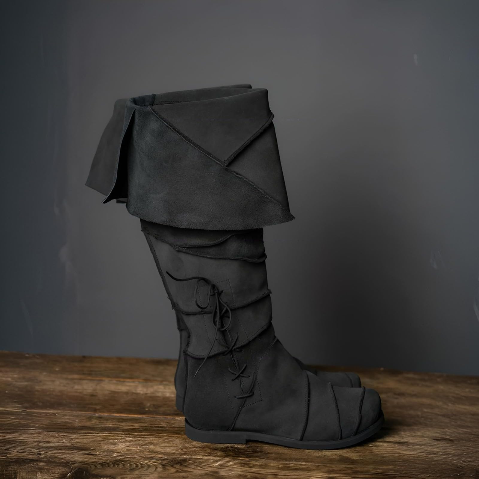 Mittelalterliche Stiefel für Herren, wadenlange Cosplay-Stiefel, niedriger Absatz, Stiefeletten für Halloween-Kostümpartys und Auftritte für Karnevalsumzüge Party Cosplay, Weich, faltbar