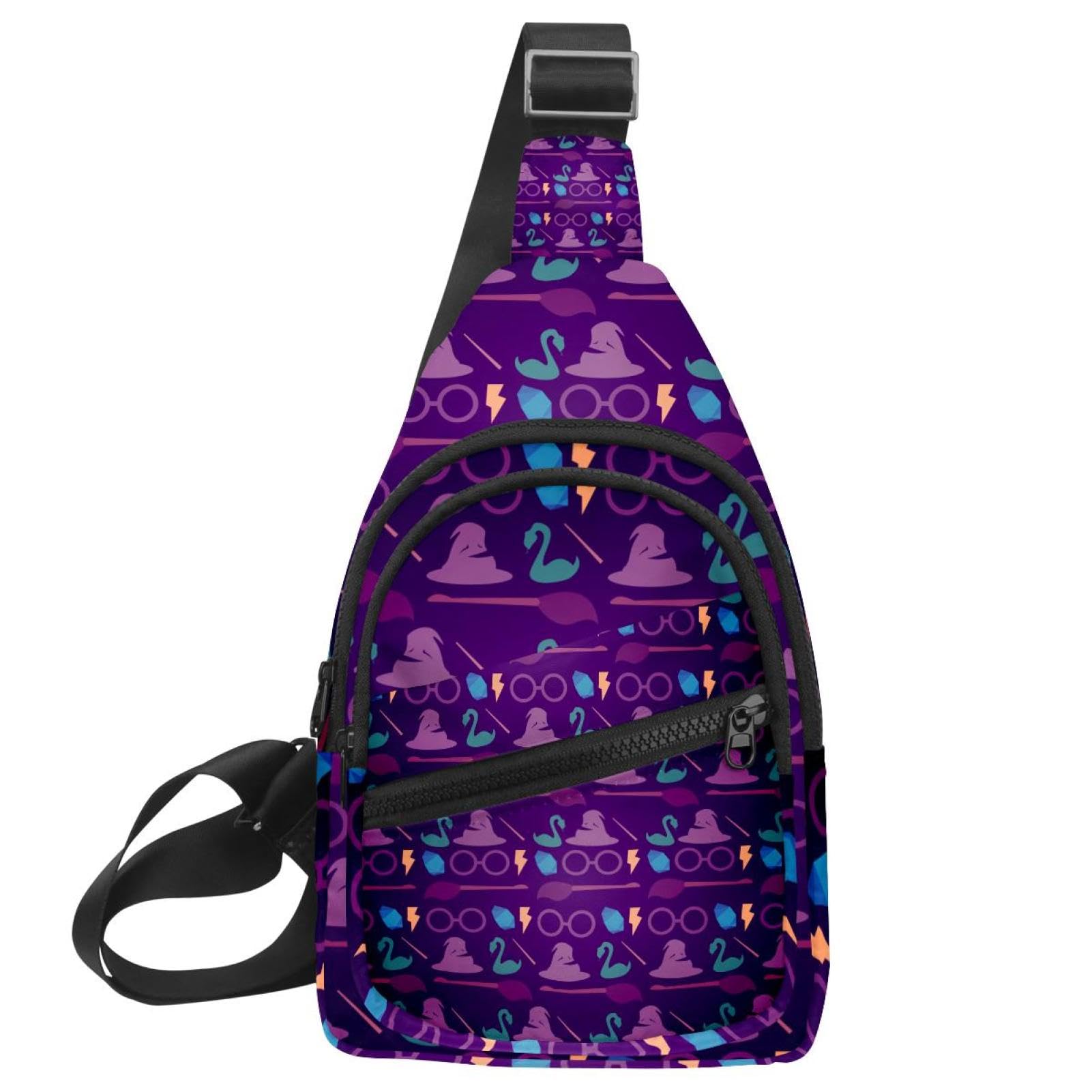 Mochila cruzada ligera y ajustable con estampado morado multicolor 7