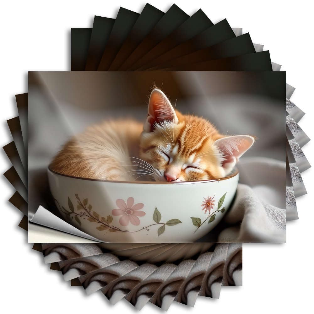 Floral Bowl with Kitten Sleeping Inside. Coffee Bathroom Gifts - Decals Bumper Removable Vinyl Decal(12X18CM)