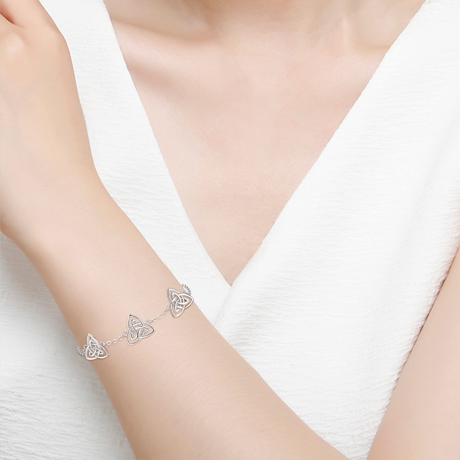 KINGWHYTE Pulsera celta de plata de ley 925 con nudo celta, cadena ajustable, joyería celta irlandesa, regalos para mujer