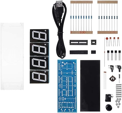 Kit de reloj digital LED de 4 dígitos, reloj electrónico LED con visualización de horatemperaturafecha, control de luz, reloj digital simple para