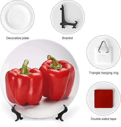 Miniatura 3 de Plato decorativo de cerámica, platos decorativos personalizados, dos pimientos rojos impresos, placa de porcelana con soporte vertical para
