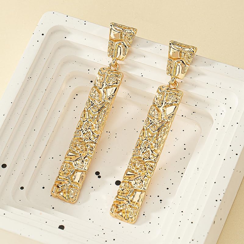 Chunky Gold Earrings Gold Hammered Statement 14k Gold Plated Lightweight Dangle Earrings Disc Drop Geometric Hypoallergenic Earrings for Women - Image 5