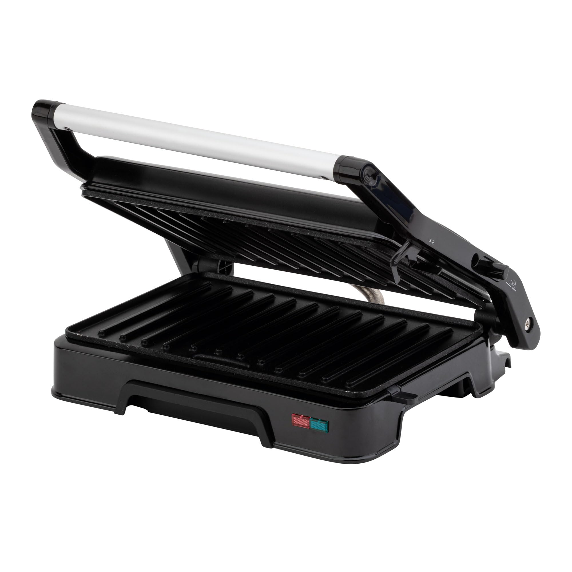 JATA JEGR1124 - Parrilla eléctrica y grill con placas rayadas antiadherentes de 23 x 14,5 cm. 1000 W. Cocina todo tipo de alimentos. Tapa superior basculante. Apertura 180º. Clip de cierre