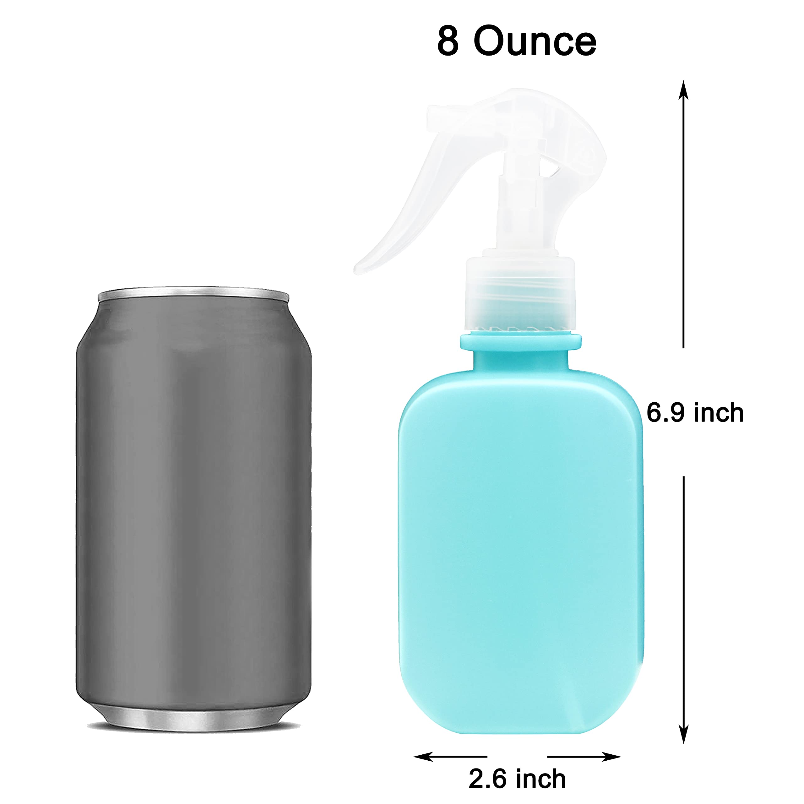 Youngever 6 Pack 8 Ounce Empty Plastic Spray Bottles, Rectangle Spray Bottles for Hair and Cleaning Solutions (6 Colors)