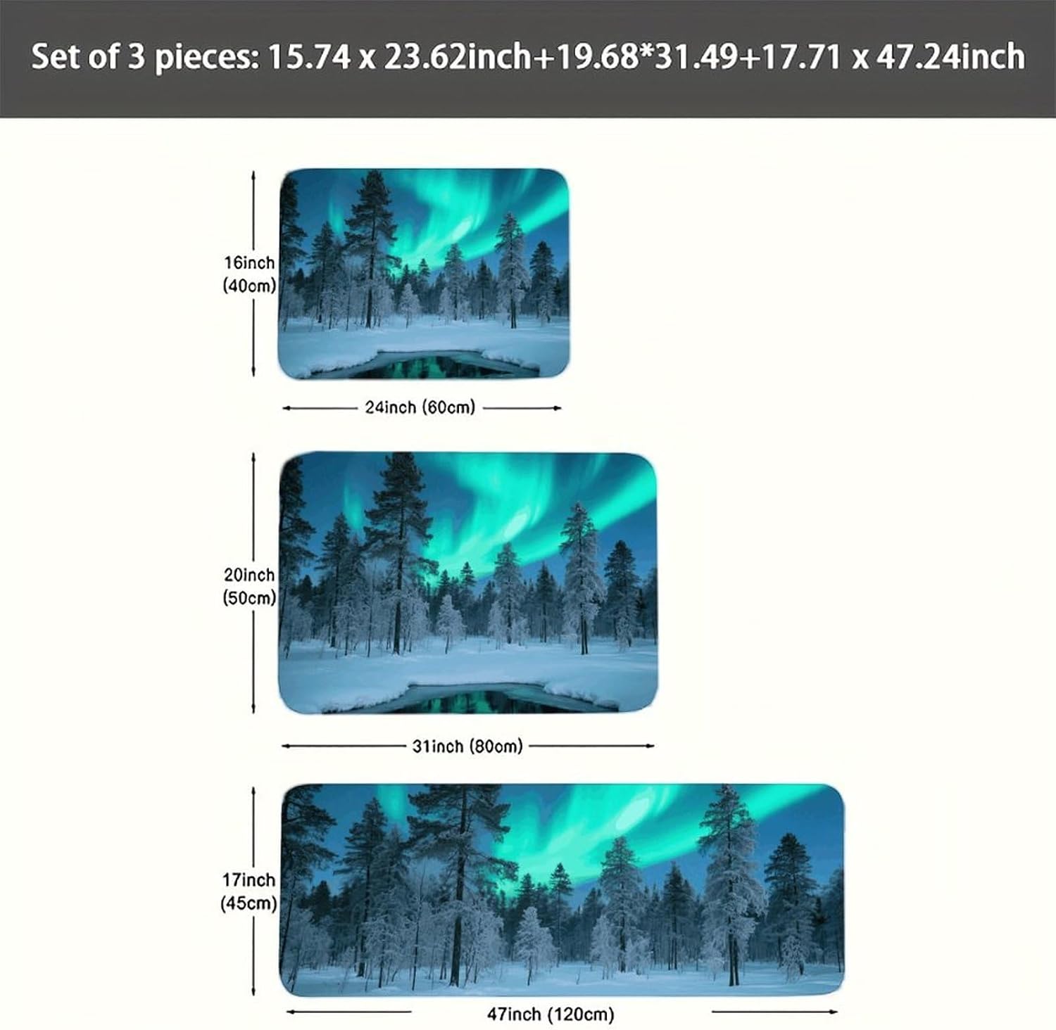 Boreal Forest Kitchen Mats for Floor 3 Pcs Kitchen Rugs