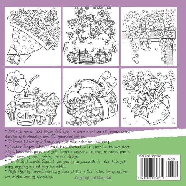 Relaxing & Mindful Coloring Book: 99 Beautiful Hand-Drawn Flowers and Unique Designs for Older Kids, Teens, and Adults image 3