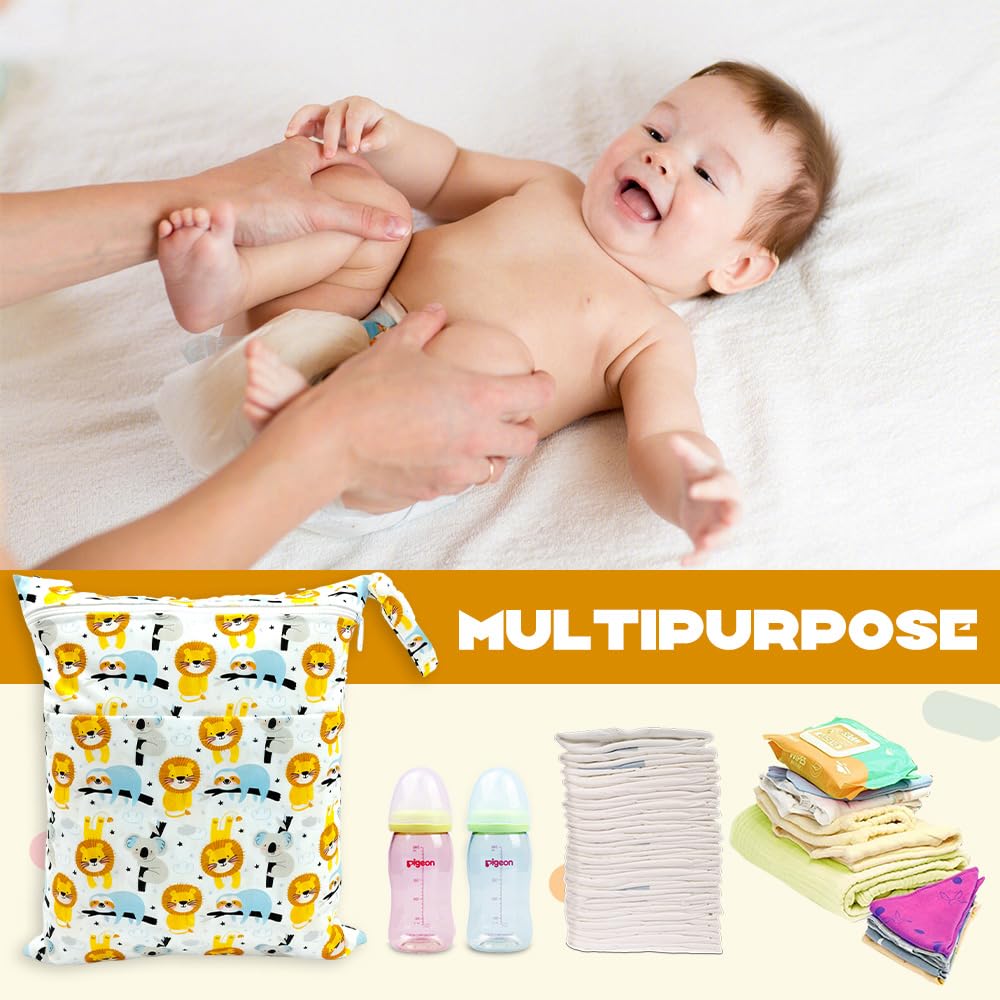 Copbopwn 2Pcs Wet Dry Bags Waterproof Baby Swim Nappy Bag Organiser 2 Zipper Pockets Wet Bag for Baby Items Washable Reusable Cloth Diaper Bags for Swimming Travel Beach Pool Gym Yoga(14x12 inch) - Image 4