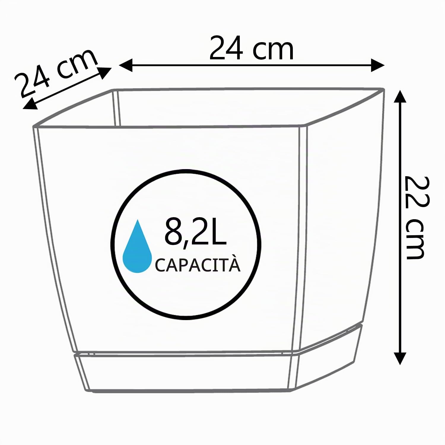 IMJ-Global Set di 3 Vasi per Fiori Piante Quadrati Coubi Square In Plastica 24x24x22cm Da Interno Esterno Bianchi Volume 8,2 Litri Design Moderni