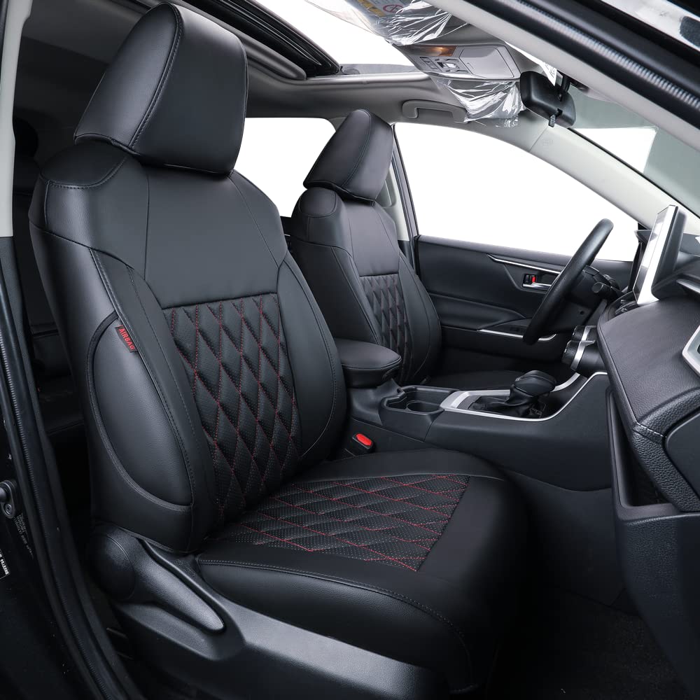 coverdream Custom Seat Covers Compatible with Select Toyota Corolla L,LE,LE Eco,XLE 2014 2015 2016 2017 2018 2019 - Leatherette (Red/Black,Full Set)