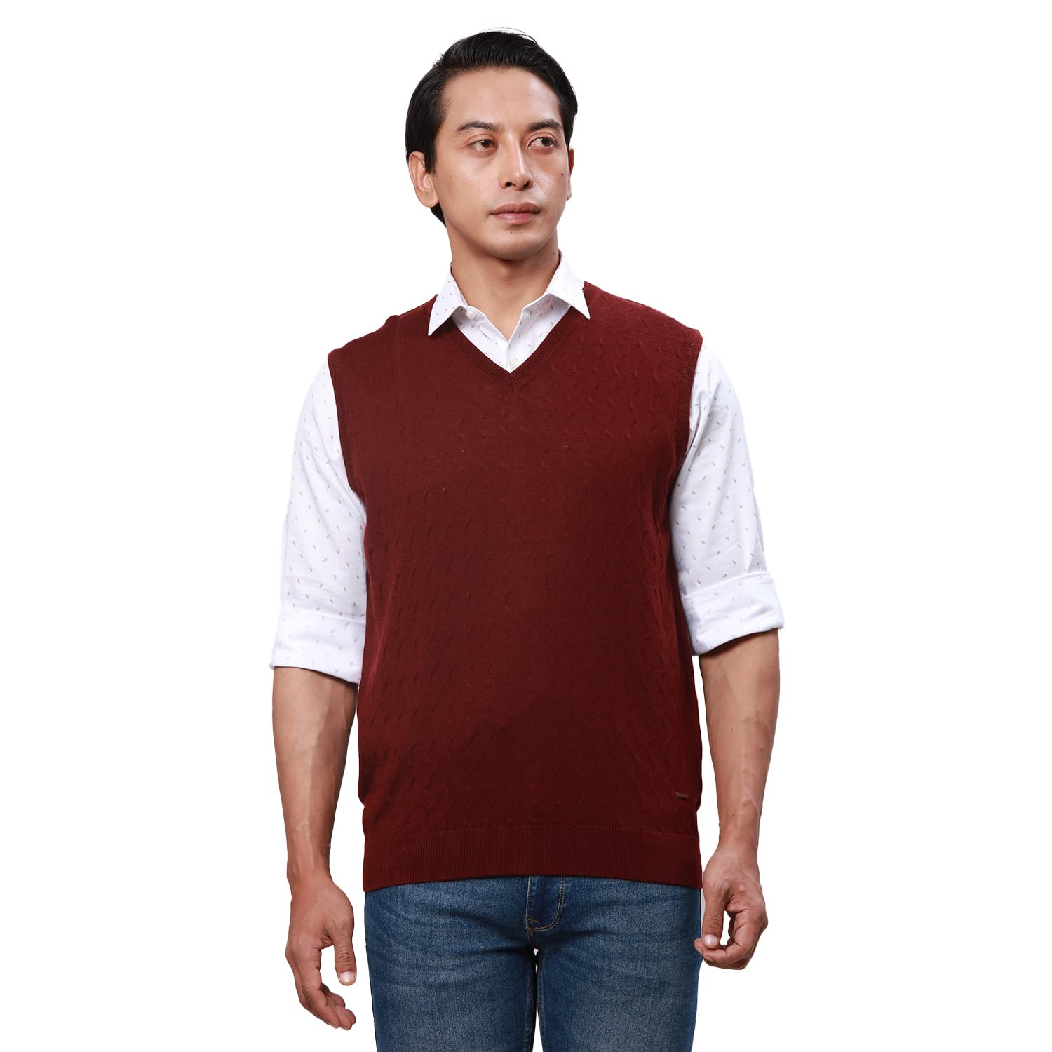 park avenue Men's Regular Fit Acrylic Wool Blend Sleeveless V Neck Solid Pattern Dark Green Casual Sweater-picture-35