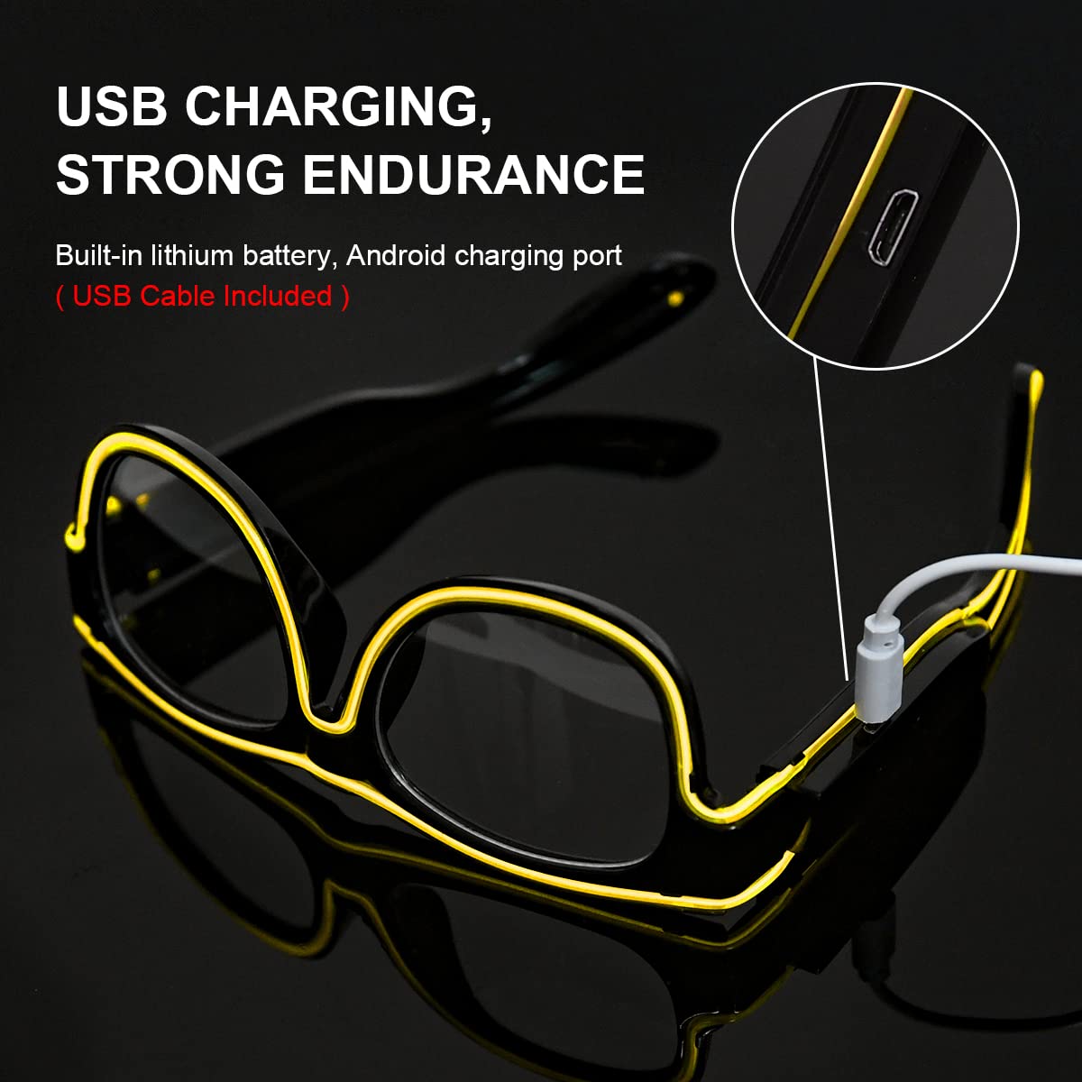 Ainiv Wireless Light up Glasses, Luminous El Wire Neon Party Rave Glasses, 3 Lighting Modes - Image 3