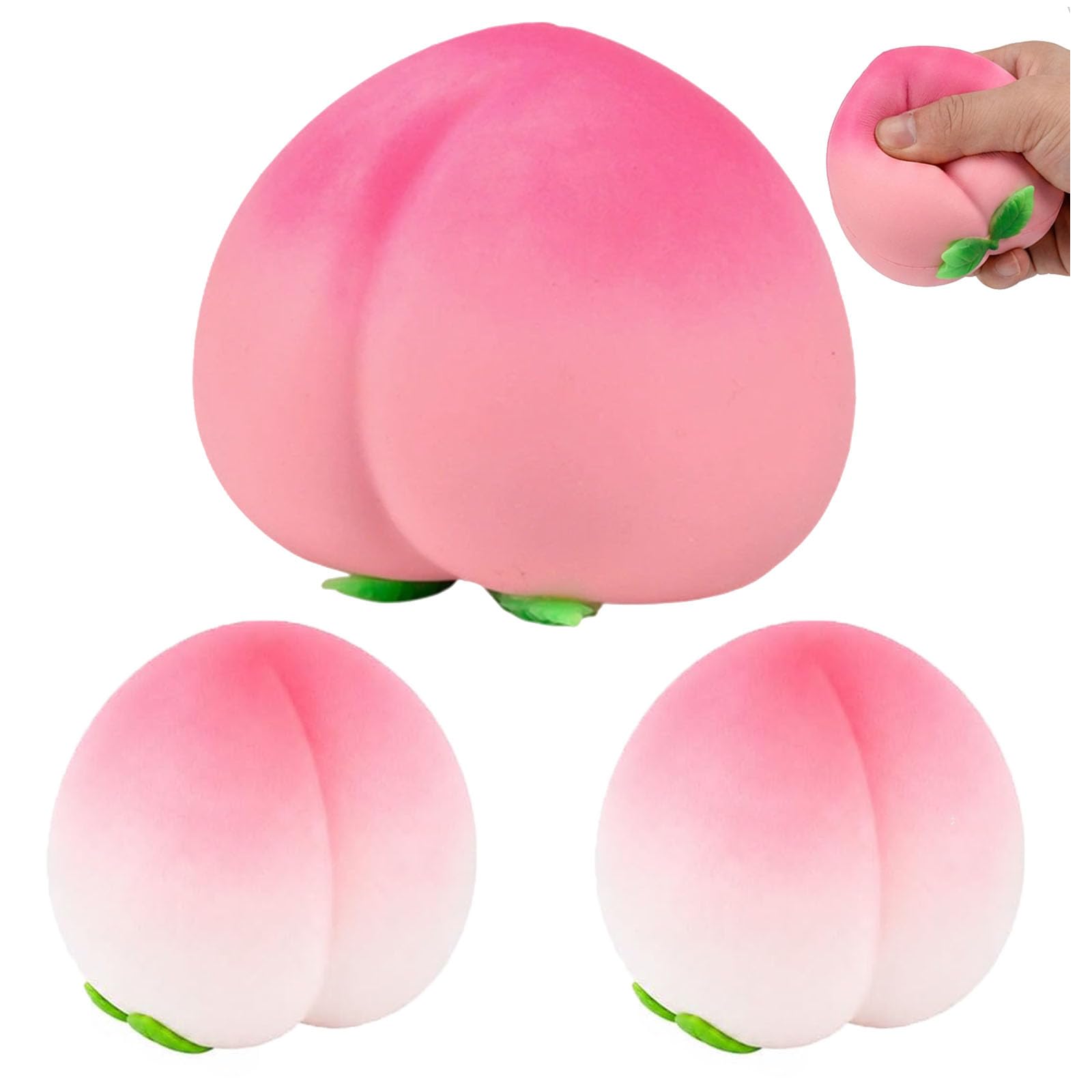 suction 3 PCS Peach Squishy, Desk Ornament Collection, Smooth Surface Texture Decoration, Soft Texture Peach Design, Squishy Set in 1 PCS Pink and 2 PCS White