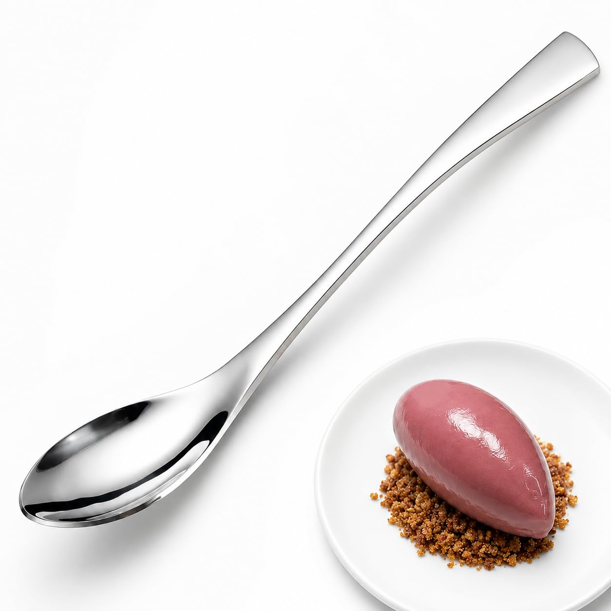 YCHLonlive Quenelle Spoon, 8.82 Inch Stainless Steel Rocher Spoon, Dessert Plating Spoon for Shaping Ice Cream, Mousse, Puree and Pastry Presentation, Silver