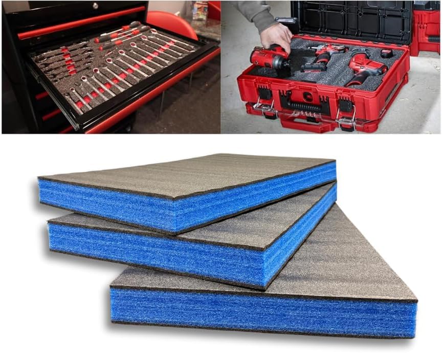 Modern Customizable Tool Box Organizer Foam | 3 PCS | 12"x20"x2.25" | Tool Drawer Organizer | Shadow Foam