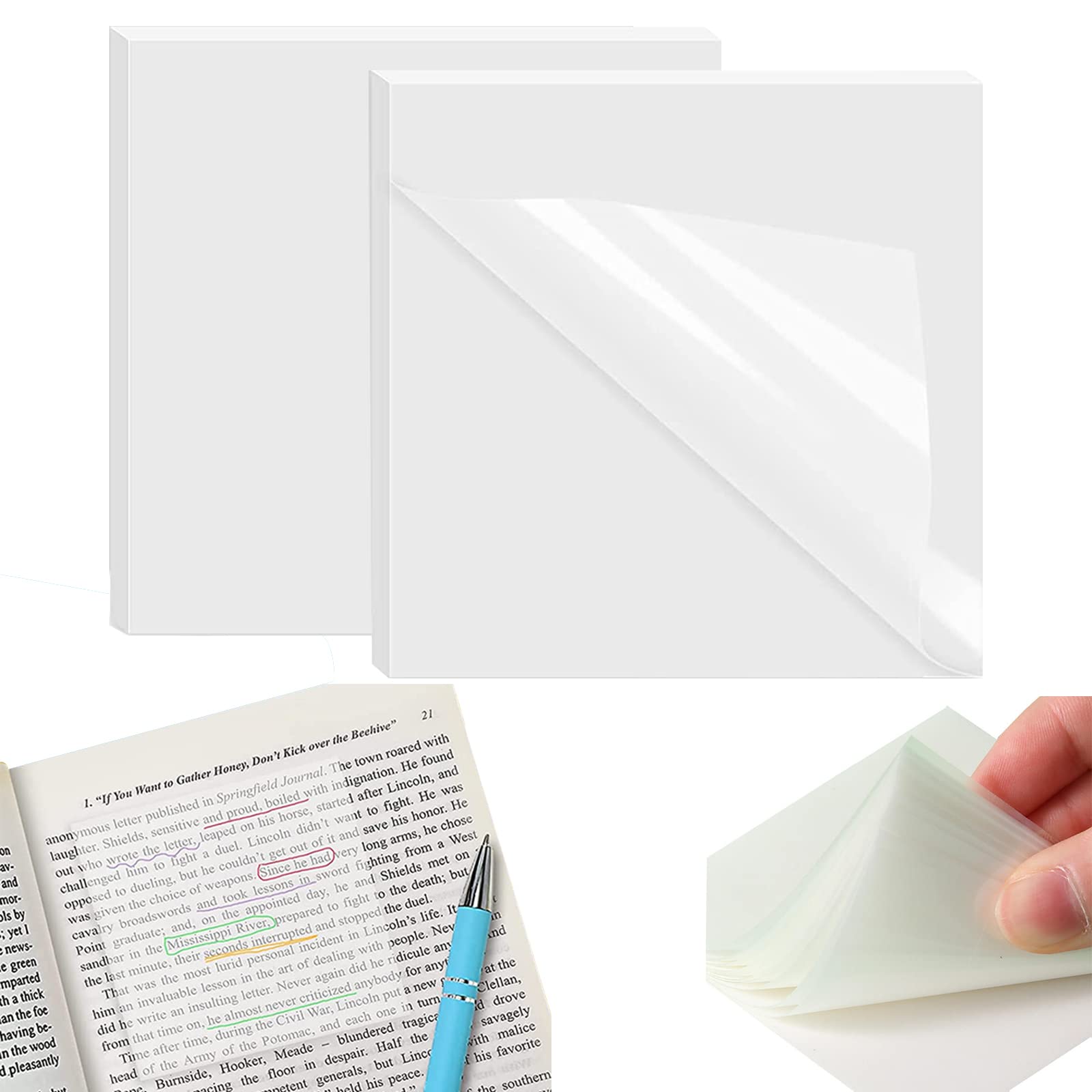 Buy 100 PCS Transparent Sticky Notes SelfStick Note Pads, Clear Post