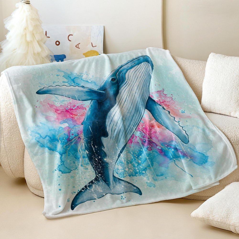 Couverture baleine à bosse aquarelle, le cadeau idéal pour amoureux de l'océan