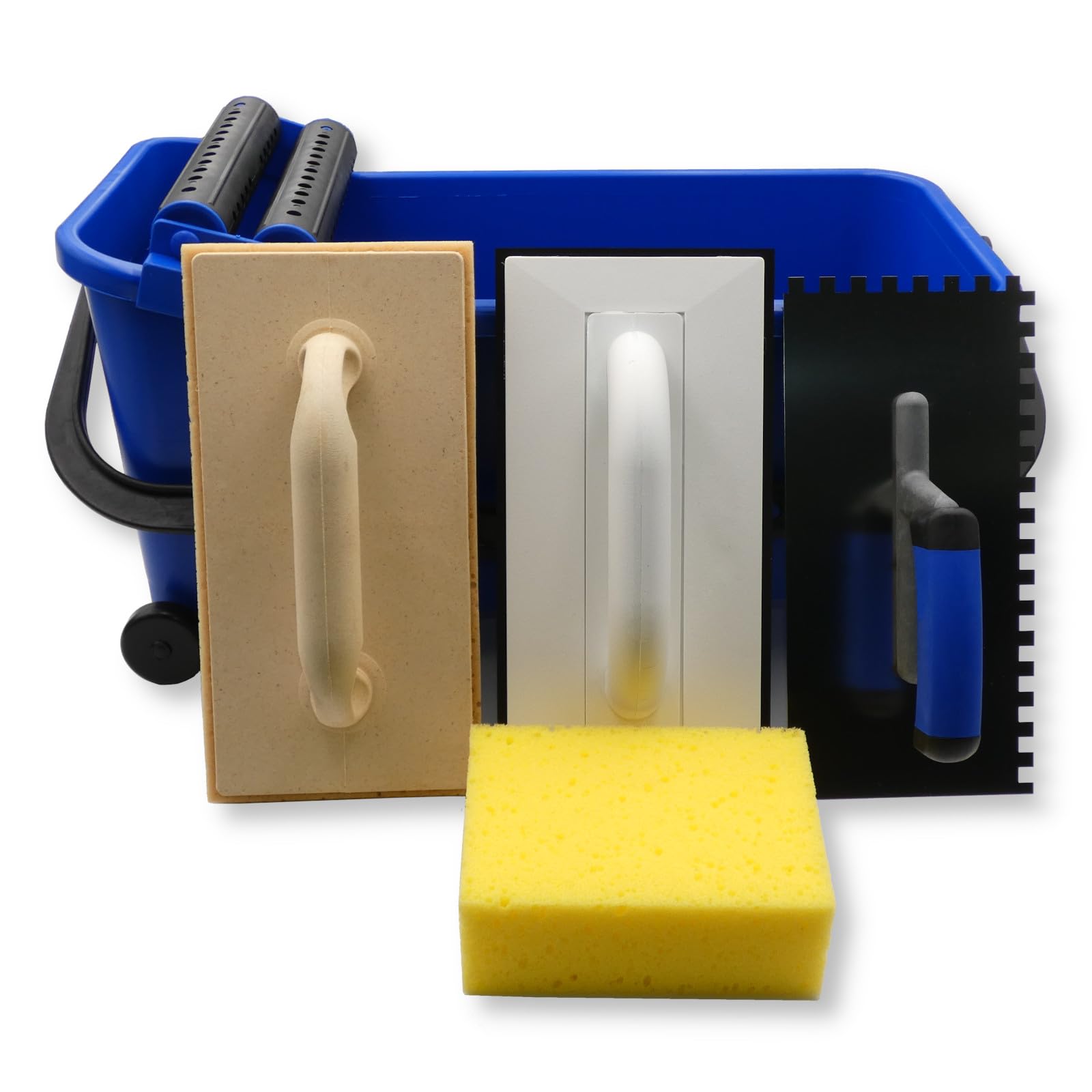 DEWEPRO® Set di lavaggio per piastrelle, 8 pezzi, per piastrelle, S – 20 l, spatola dentata, spugna per fughe, spugna manuale
