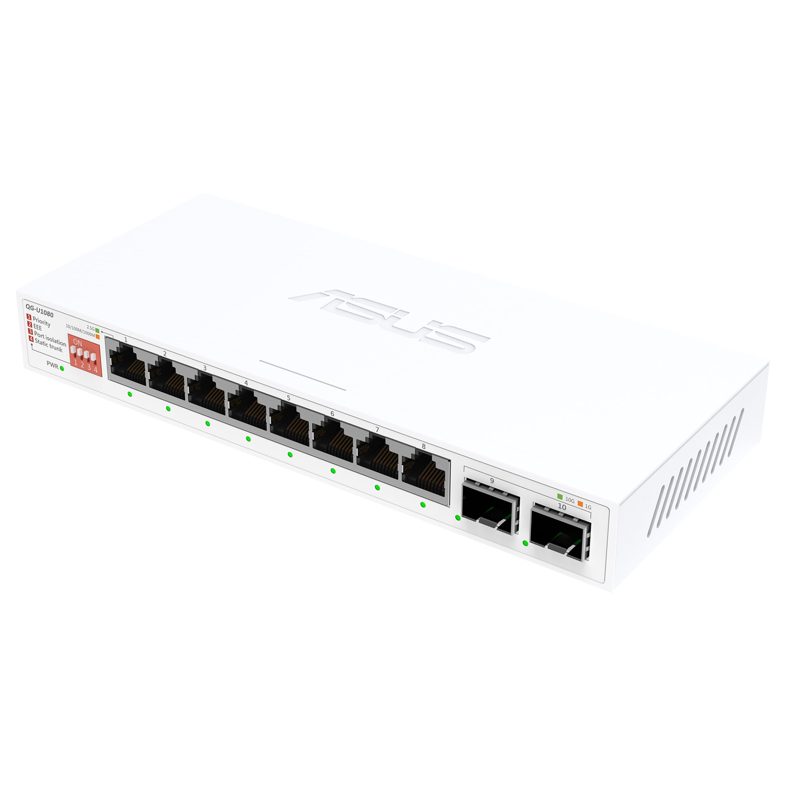 ASUS QG-U1080 - Switch no gestionable de 8 Puertos 2,5G y 2 Puertos 10G SFP Plus, 4 Modos Inteligentes, hub de Redes domésticas, Separador Ethernet, Plug and Play, fácil configuración, silencioso