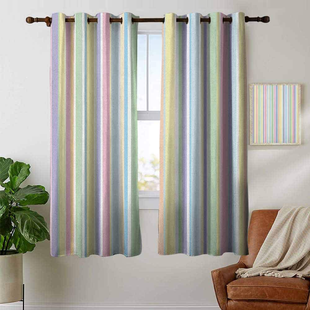 Curtains Pastel,Vertically Striped Pattern Different Colored Straight Lines Classical Old Fashioned, Multicolor,Treatments Thermal Insulated Light Blocking Drapes Back for Bedroom 42"x63"