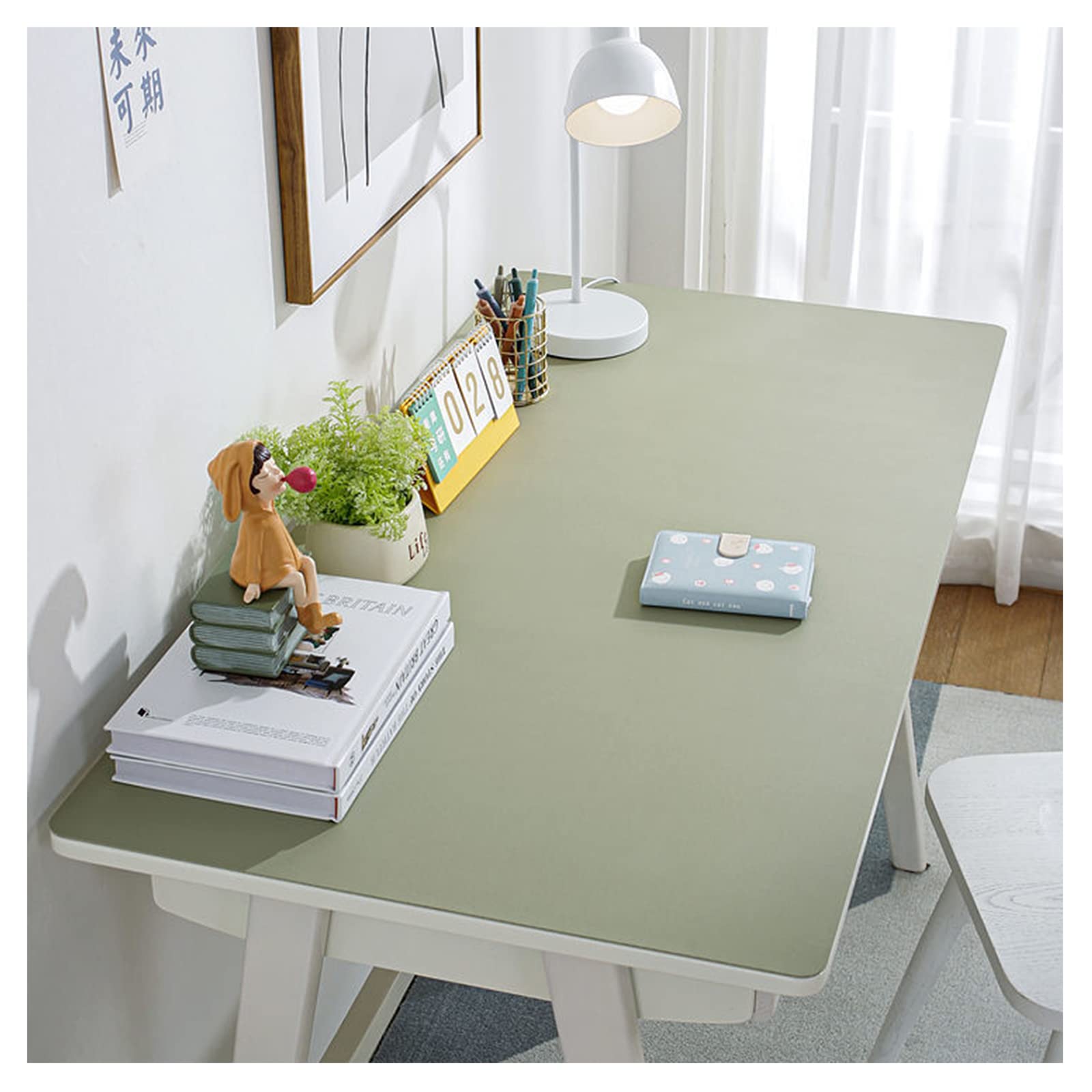 Grand sous-main en cuir avec surface imperméable et facile à nettoyer Vert clair Idéal pour bureau et table à manger Dimensions : 50 x 120 cm