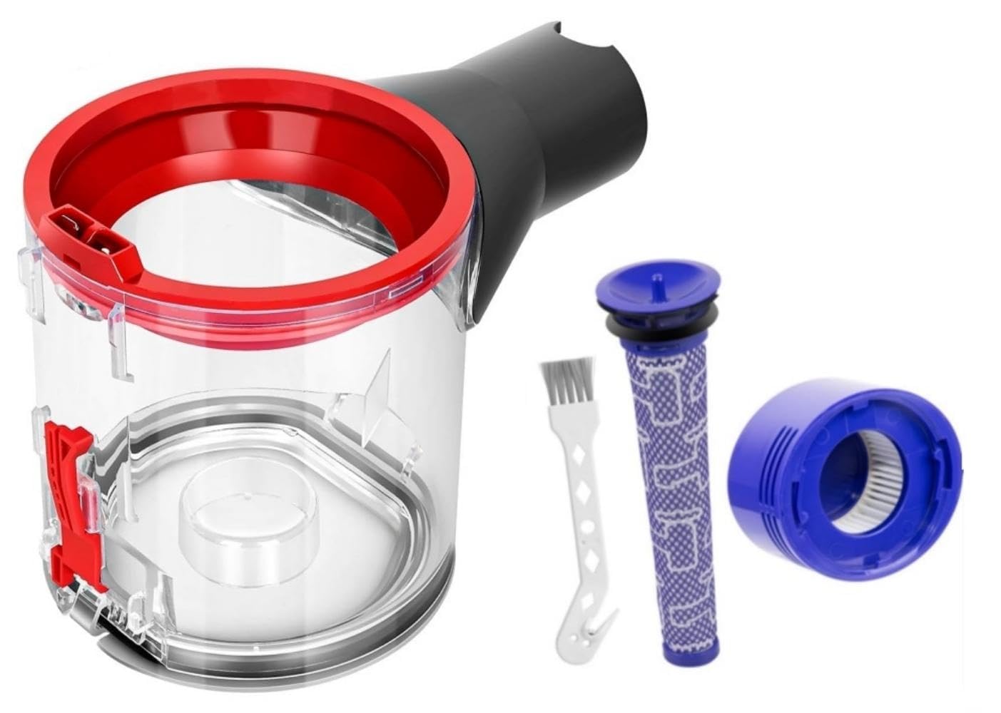 Accessori per il Coperchio Inferiore del Cestino Set per Dyson V7/V8, Contenitore per la Polvere Trasparente e di Alta Qualità, Include Prefiltro, 1 Postfiltro e 1 Spazzola per la Pulizia