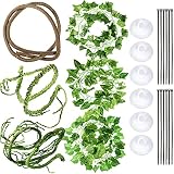 6 Pieces Reptile Terrarium Decoration Set Reptile Jungle Vines Artificial Plant Leaves with Suction