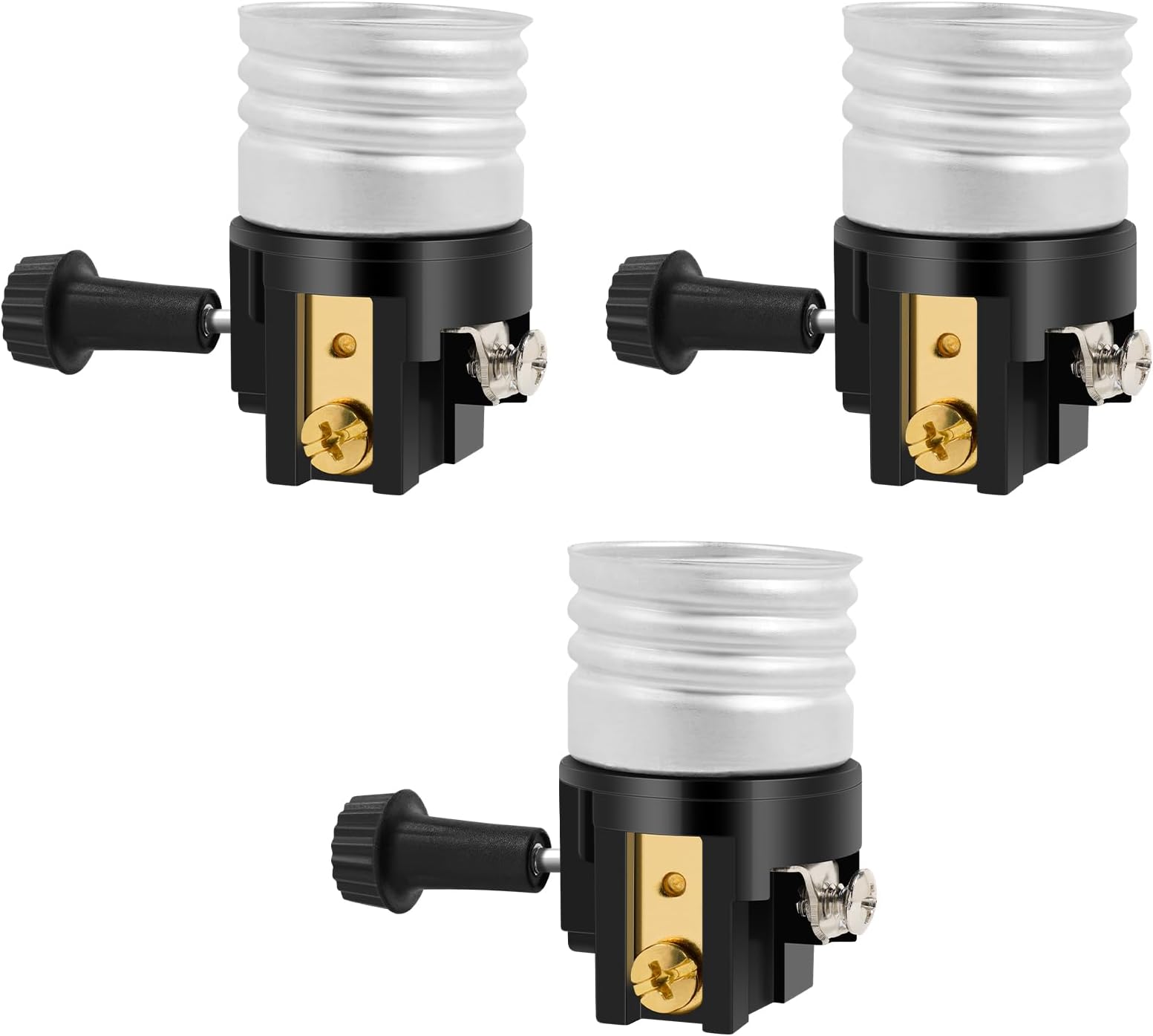 UL Listed E26 Light Socket with ON/Off Switch Knob - Replacement Parts for Table & Floor Lamps (3 Pack)