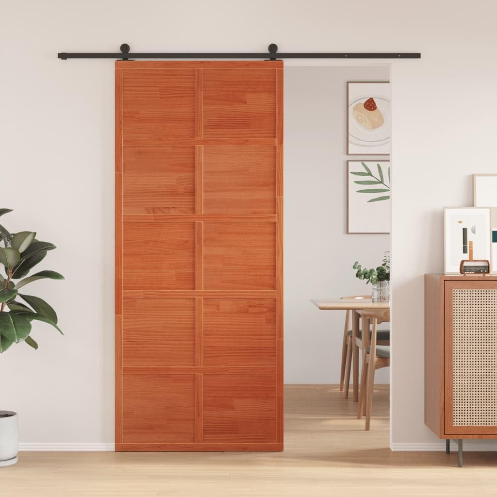LAPOOH Barn Door Wax Brown 90x208 cm Solid Wood Pine,Sliding Door,Space-Saving Sliding Design,Barn Door-850643