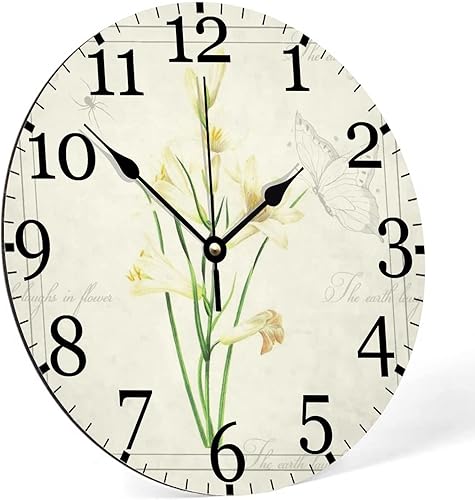 Miniatura 2 de Reloj de madera con diseño floral, lirio, silencioso, sin tictac, funciona con pilas, de 15 pulgadas, retro, con araña, mariposa, flor, acuarela,