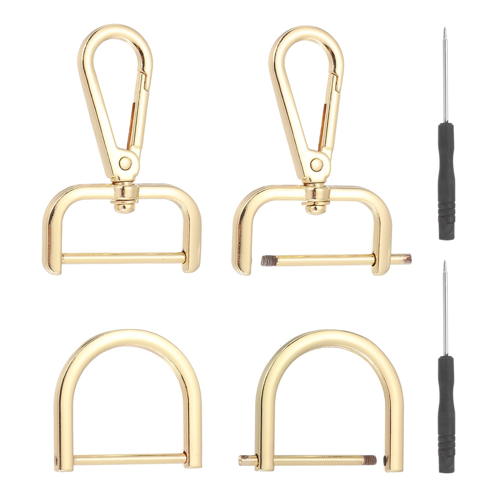 sourcing map 6 Pcs Swivel Clasp Hooks, Detachable Snap Hooks Swivel Lobster Claw Clasps with D Rings and Screwdriver for Bag Strap Purse Lanyard DIY Craft Hardware (Light Gold, 1.26Inch)