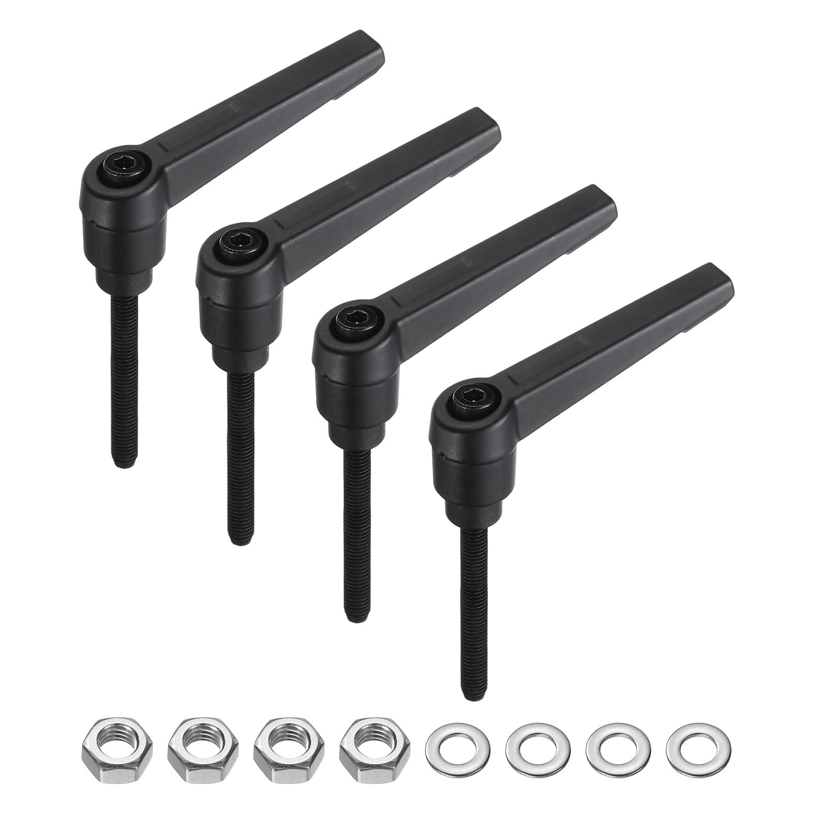 uxcell 4pcs Lever Adjustable Handles M5 x 40mm Metric Male Thread with Nuts Washers, Level Clamping Handle Set Hand Stud Knobs Rotating Screw Handles Bolts with Locking Lever, Black