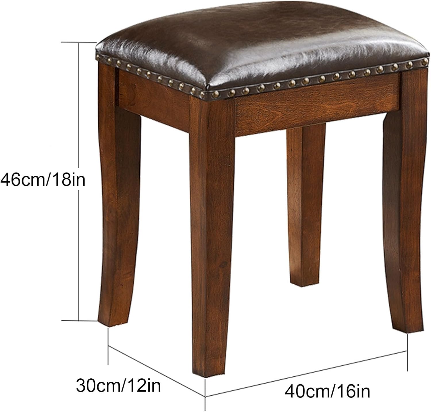 Vanity Stool with Upholstered,Piano Bench with Solid Wood Curved Legs,Home Chairs PU Vanity Stools with Copper Nail Edge