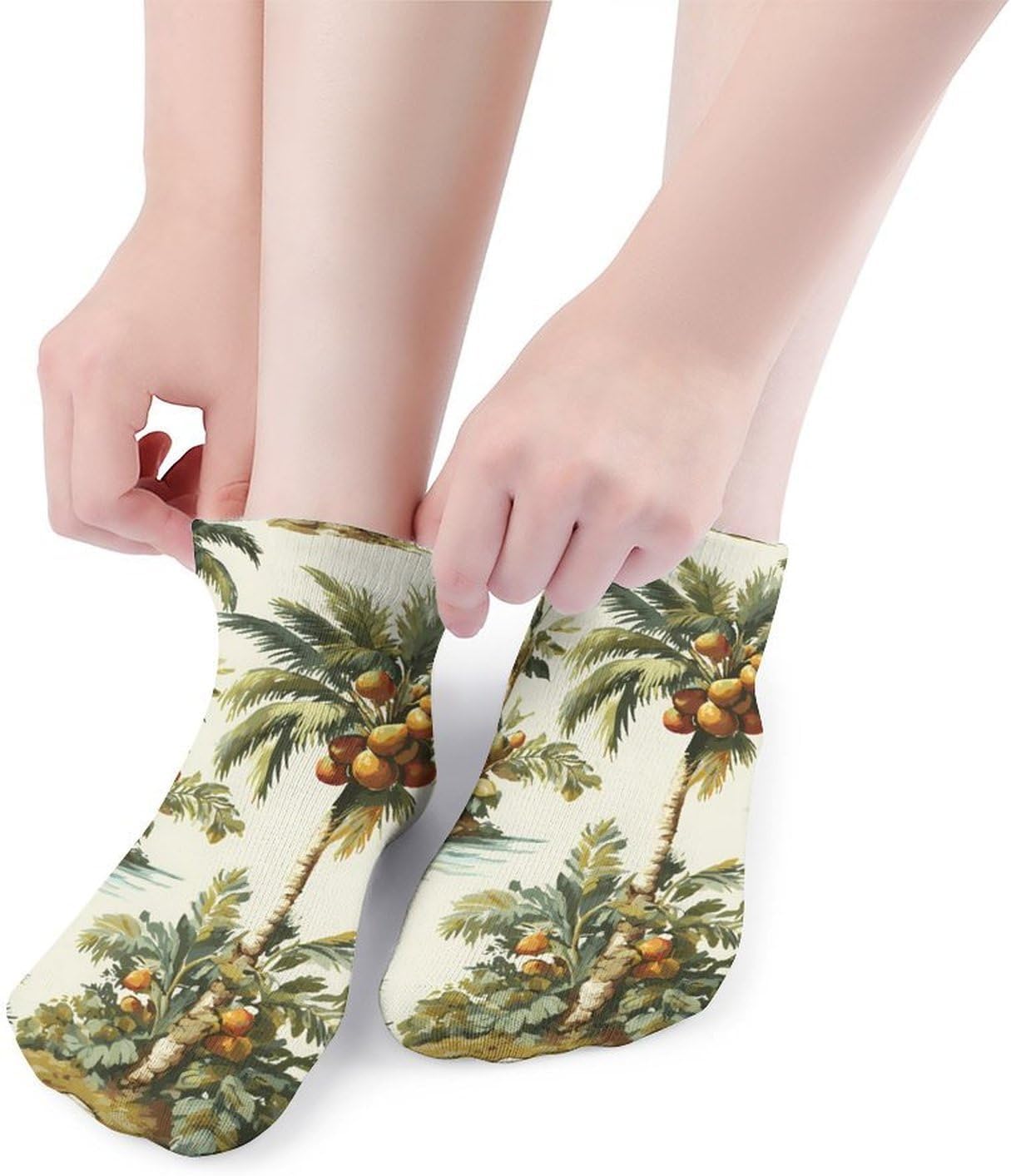 Tropical Island Palms Trees No Show Ankle Socks Low Cut Non Slip Flat Boat Line 5 Pairs Set