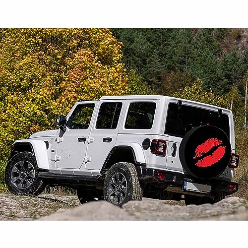 Image of Kiss Me Print Spare Tire Cover Sexy Red Lips Lipstick Romance Glamour Desire Weatherproof Universal Wheel Protectors Camper Tire Covers for Trailer Rv Travel(17 inch)