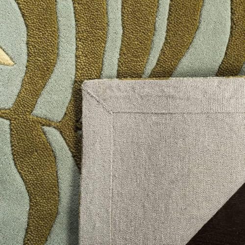 Image of Irregular Shape Handmade Woolen Carpet Green Colour Size 6x8 feet