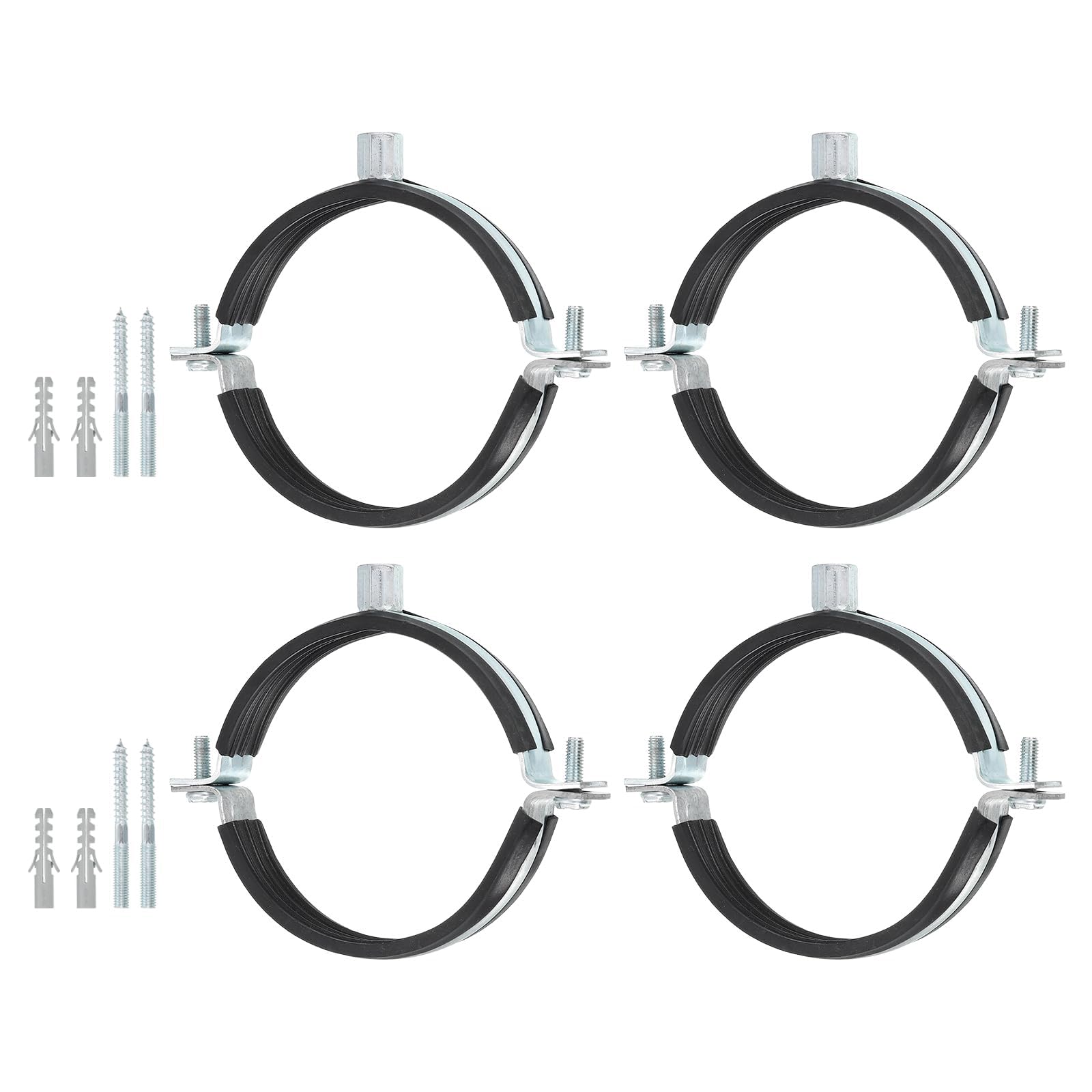 TA-VIGOR 4 Pcs Adjustable Pipe Bracket Clamp 4.33"(110mm), Wall Ceiling Mount Split Ring Pipe Hanger, Heavy Duty Galvanised Iron Strap Clamp with Rubber Cushion for Water Gas Drain