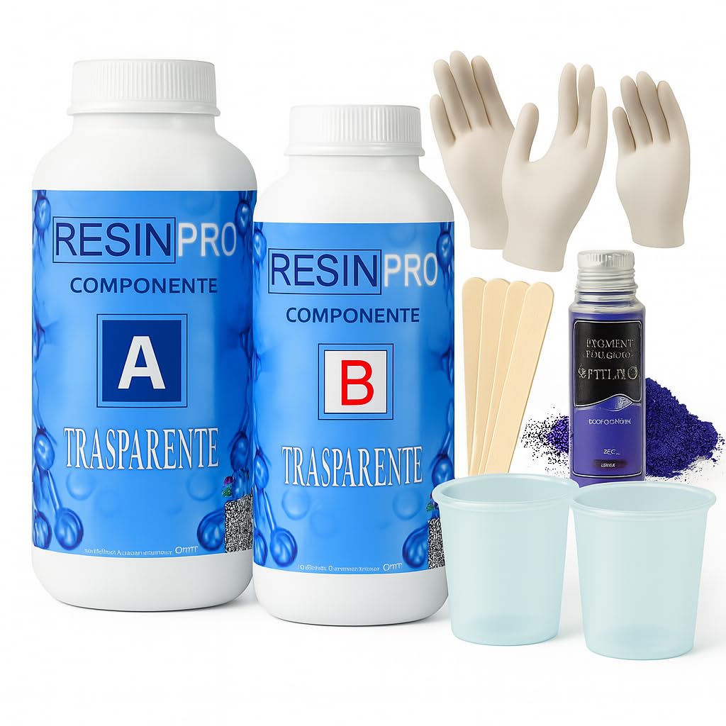 Resin Pro® 800 gr resina epossidica trasparente + set per mescolare - guanti, bastoncini, bicchiere in silicone + VIDEO CORSO OMAGGIO