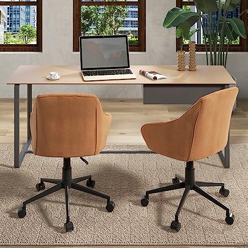 Giantex-Leather-Office-Chair-Brown-Set-of-2-Mid-Century-Desk-Chair-with-Wheels-Ergonomic-Armrests-Adjustable-Swivel-Rolling-Task-Chair-Upholstered-Leisure-Arm-Chair-for-Home-Office-Study-Bedroom Giantex Leather Office Chair Brown Set of 2 Mid Century Desk Chair with Wheels Ergonomic Armrests Adjustable Swivel Rolling Task Chair Upholstered Leisure Arm Chair for Home Office Study Bedroom