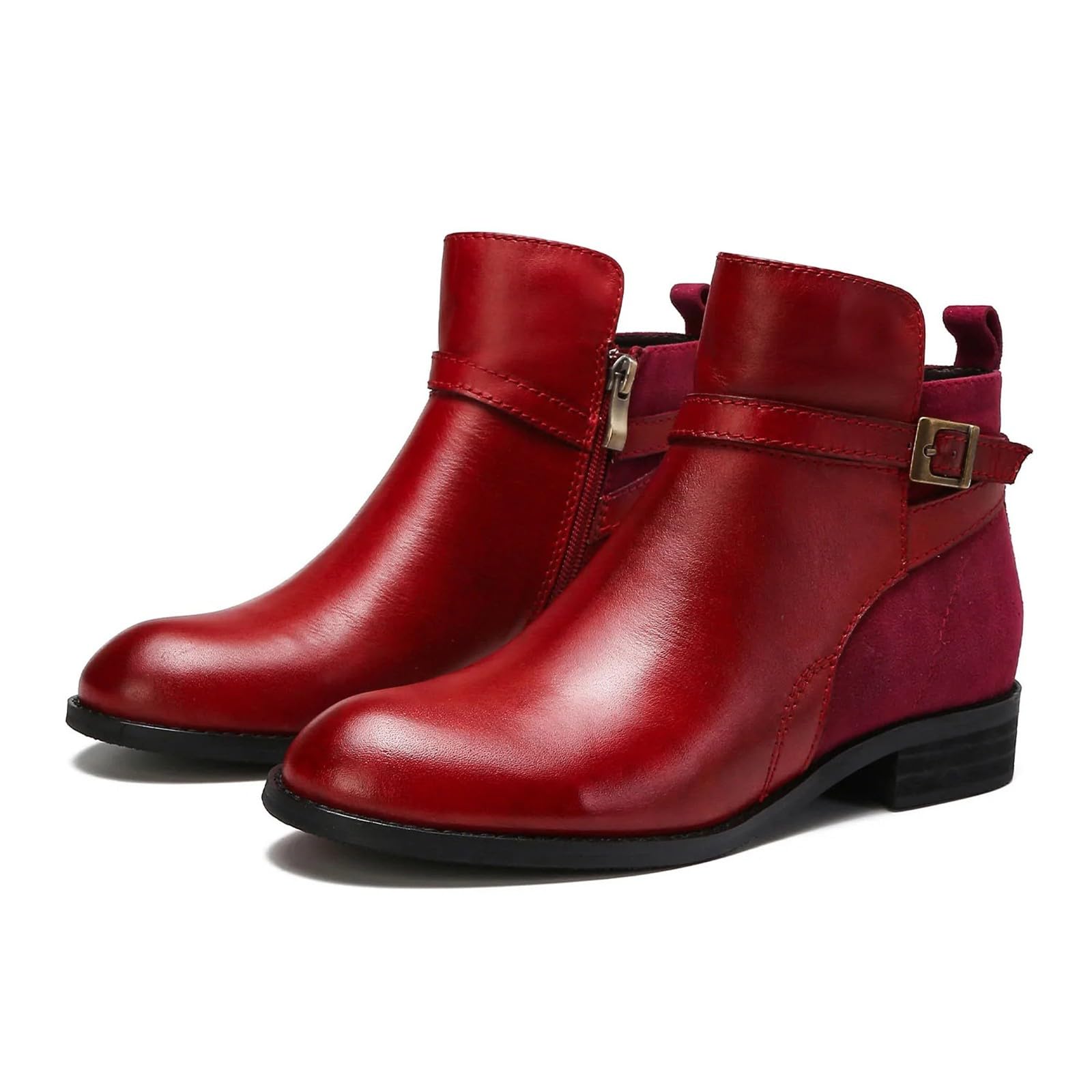 Generisch Stivaletti da donna con tacco, per il tempo libero, in pelle, stile retrò, con cerniera, per autunno e inverno, da donna