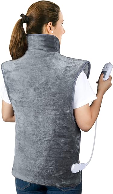 Electric Heating Pad for Back Neck Shoulders, (60x100cm) Heating Wrap Heated Warmer Heat Pads, Fast Heating, 3 Temperature Settings, Auto Shut Off, Overheating Protection, Washable - Grey
