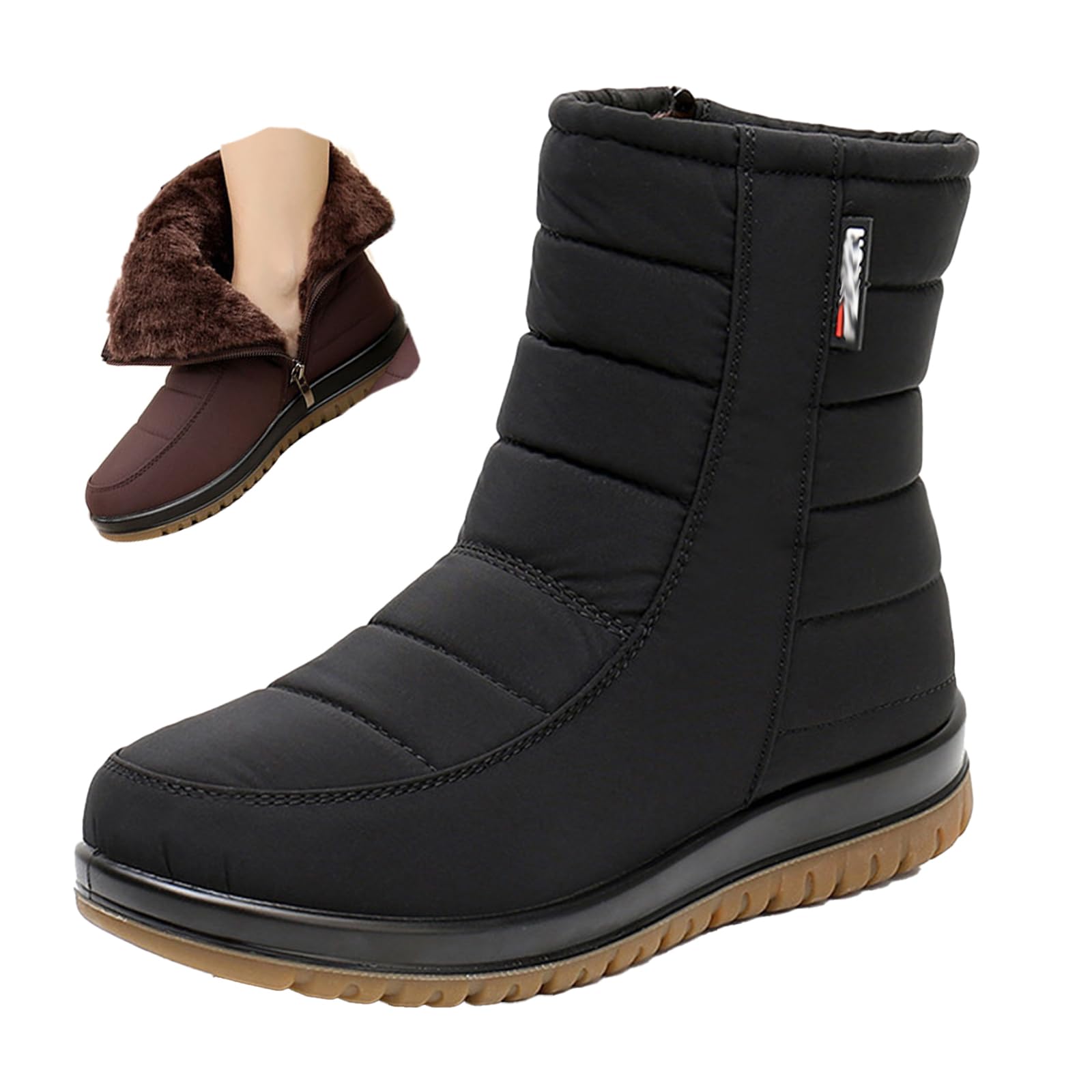 Womens Winter Waterproof Snow Boots Comfortable Warm Lined Non-Slip Outdoor Side Zipper Short Ankle Booties