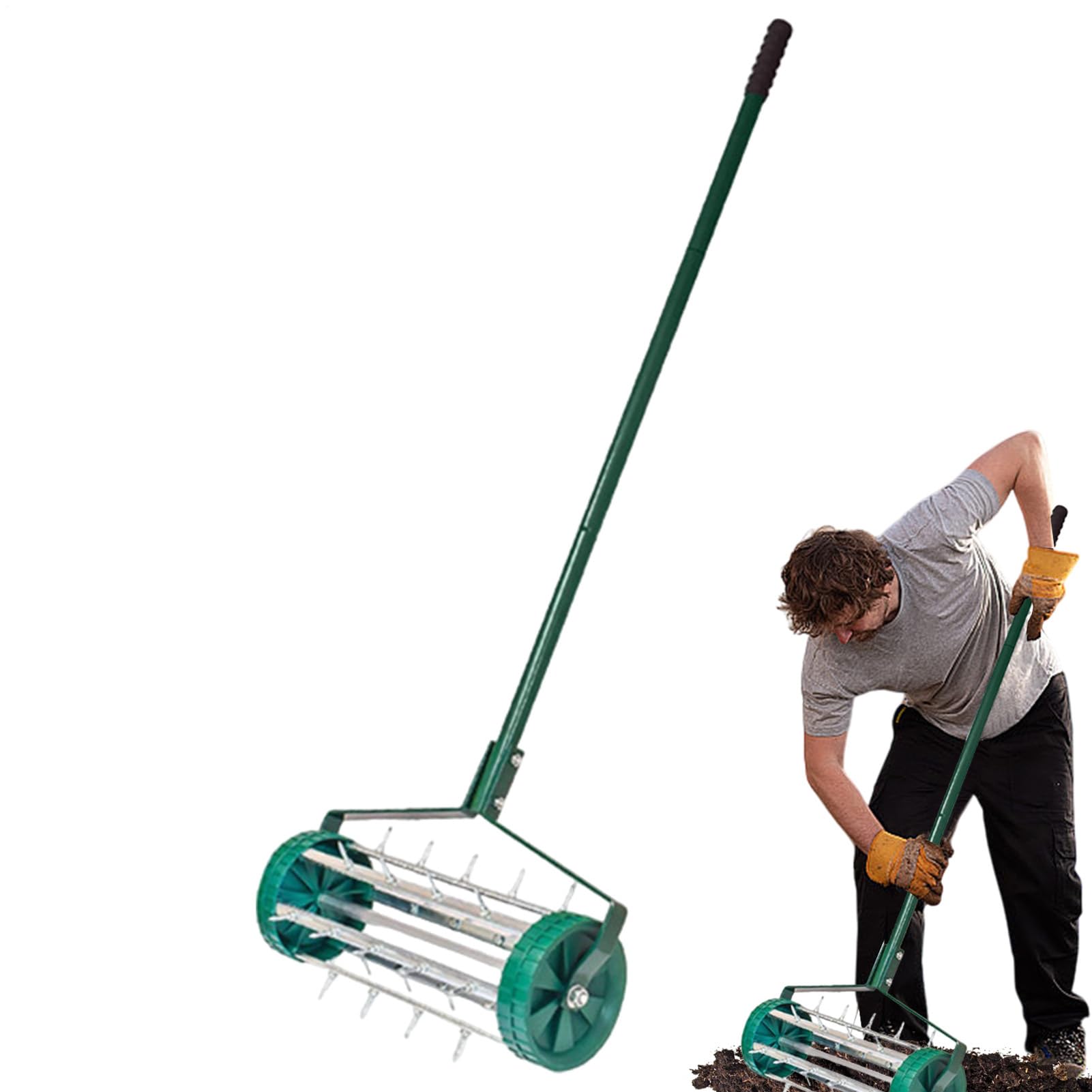 Aireador de césped Manual – Herramienta de aireación ' Pesada con Rodillo | de aguja | Máquina aireadora de suelo compacta para pequeños jardines, patios y obras | Fácil equipamiento para la
