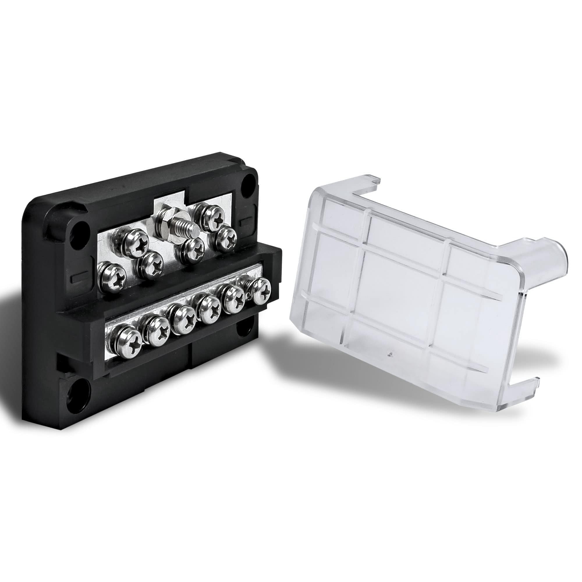 THE WHITE SHOP Modular Ground Terminal Block Expand with Up to 12 Fuses Protective Cover Copper Bus Bar Distribution Block Compatible for Truck Boat Automotive
