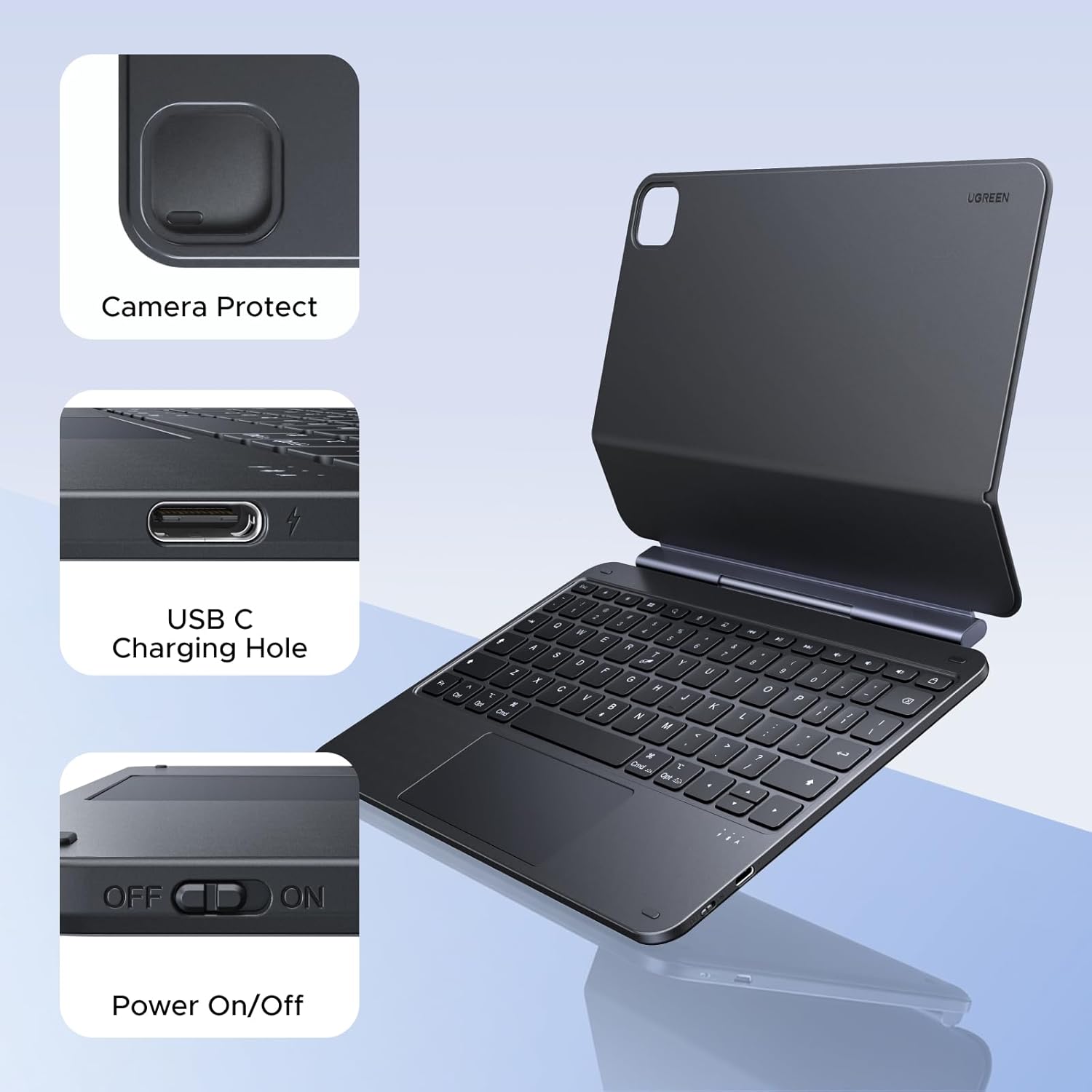 UGREEN 11 Inch Case with Keyboard, Easy-Set Magnetic Stand, Magic-Style Case Keyboard for iPad Air 11 Inch (M4/M3/M2, 2026/2025/2024), iPad Pro 11 inch(1st/2nd/3rd/4th Gen) and iPad Air 4th/5th Gen