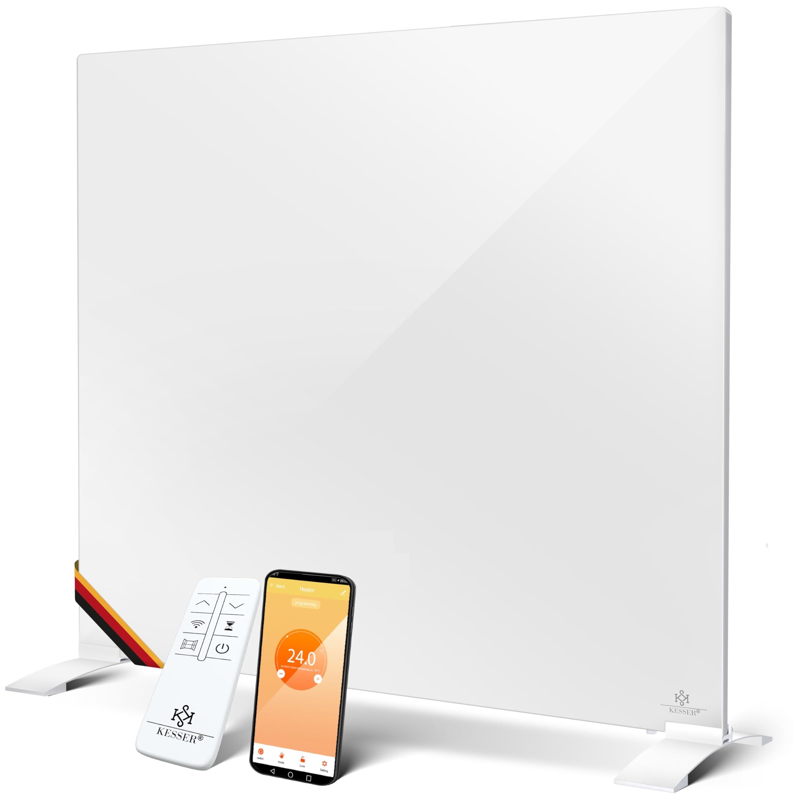 KESSER® Infraroodverwarming, energiebesparend, infrarood staand apparaat en wandmontage, elektrische verwarming, 550 W, met afstandsbediening, thermostaat en app-bediening, elektrisch