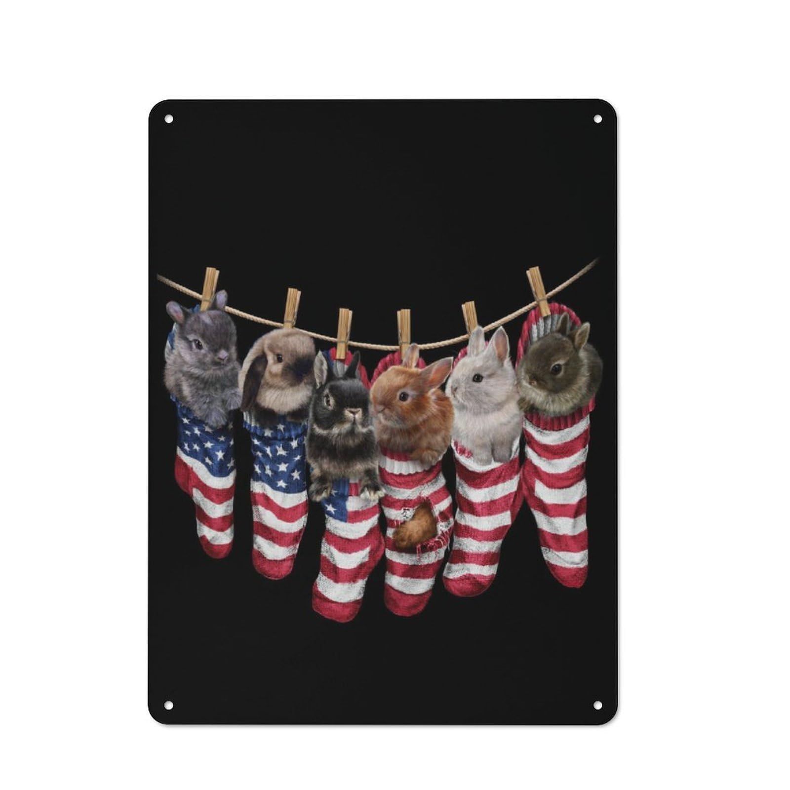 Junmoney Cute Bunnies In Socks Rustic Metal Plaque 40X30cm For Guest Room Or Hallway, For Home Interiors, Feature Walls And Decorative Displays
