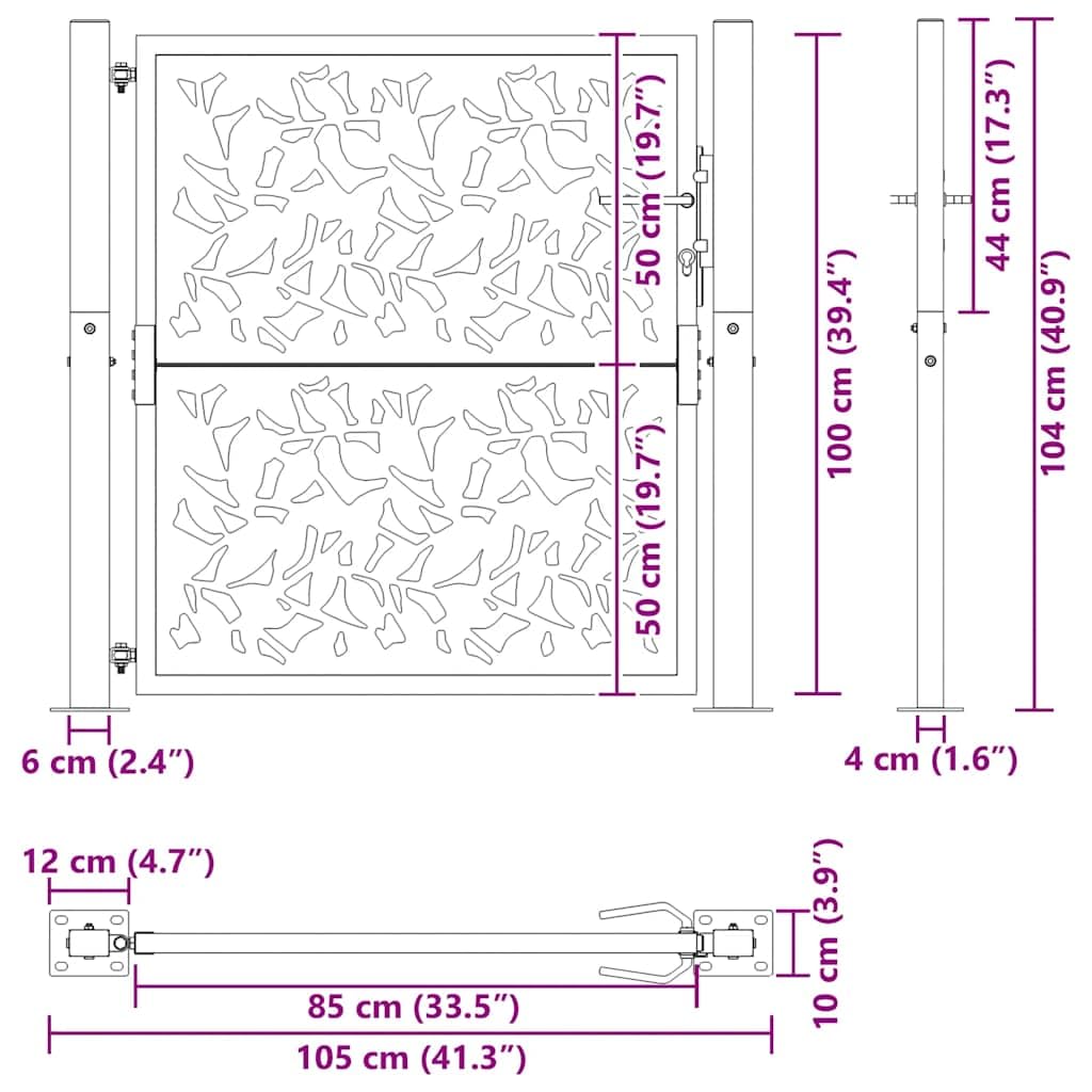 vidaXL Porte de Jardin Acier résistant aux intempéries Design Feuilles, Porte de clôture, Porte extérieure, Porte en métal, Porte de sécurité