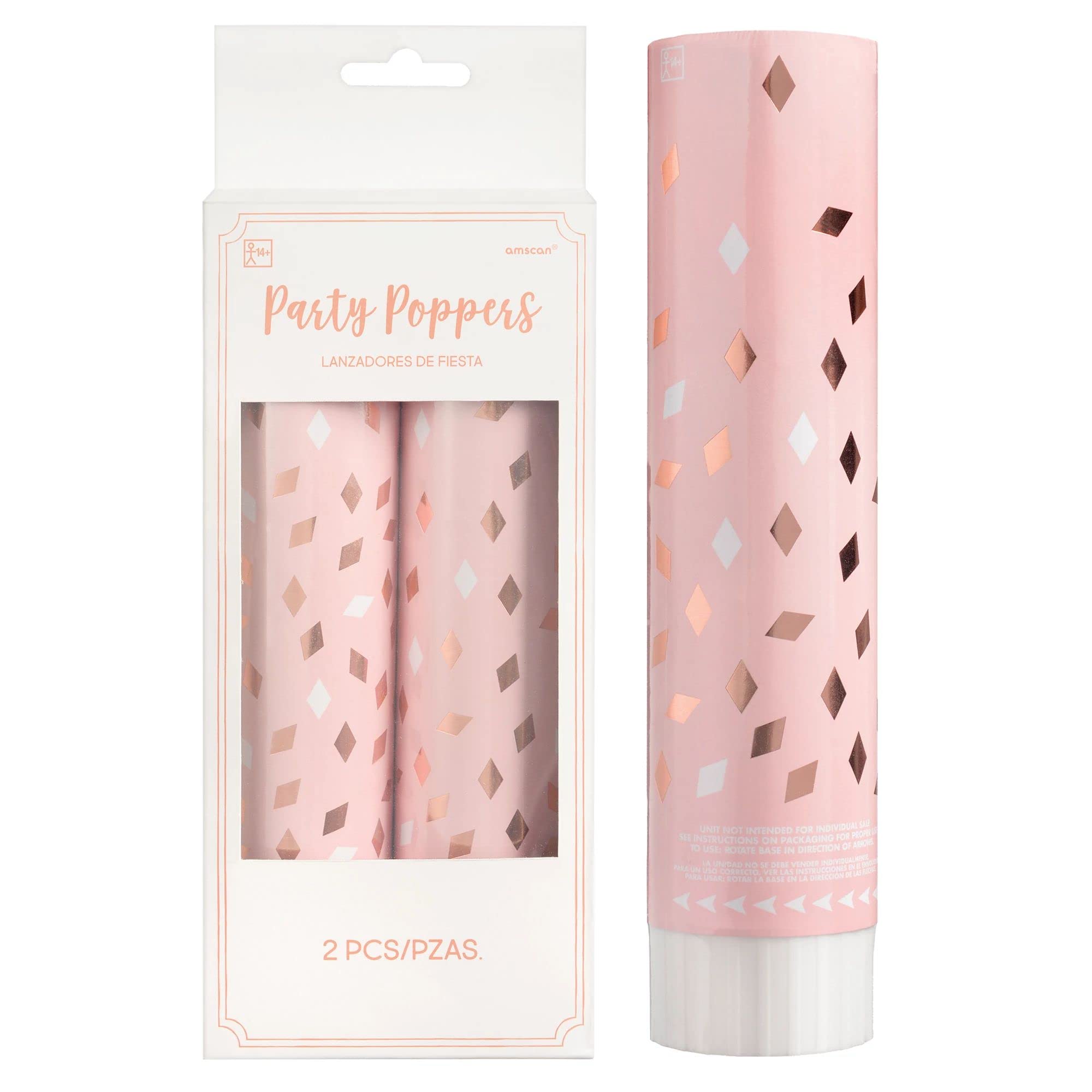 Amscan 3901751 Metallic Rose Gold Konfetti Party Poppers – 2 Stück, mehrfarbig
